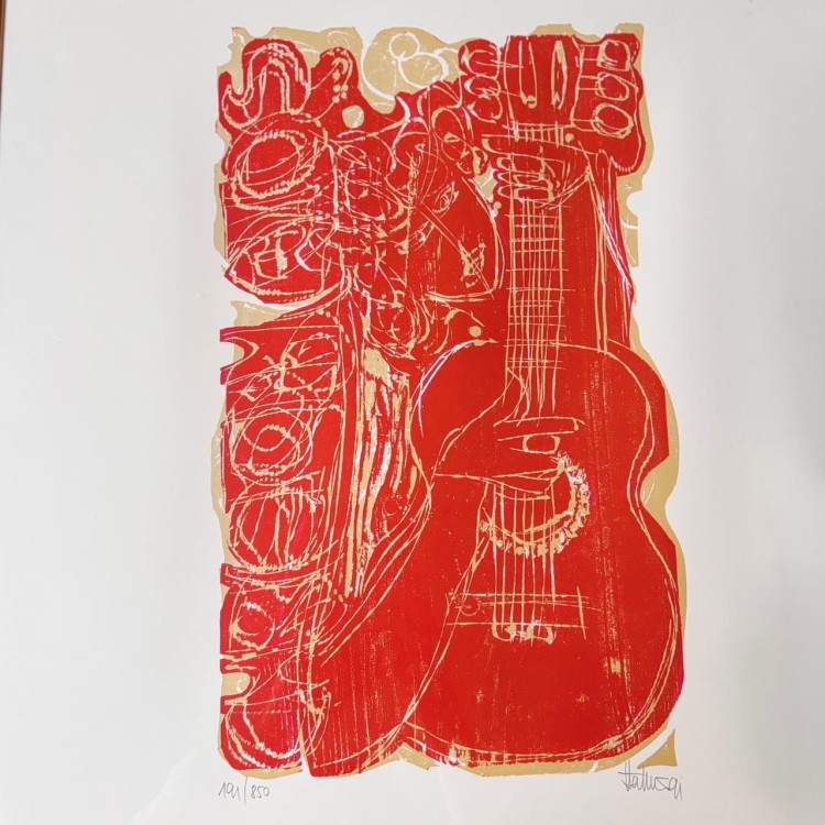 Drzeworyt oprawiony Gitarrenspieler - G. Hühnera