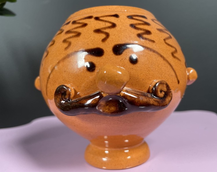 Vintage wazonik \ pojemnik ceramiczny Człowiek z Wąsem