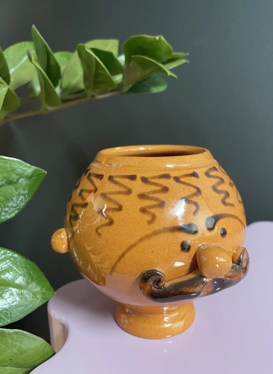 Vintage wazonik \ pojemnik ceramiczny Człowiek z Wąsem