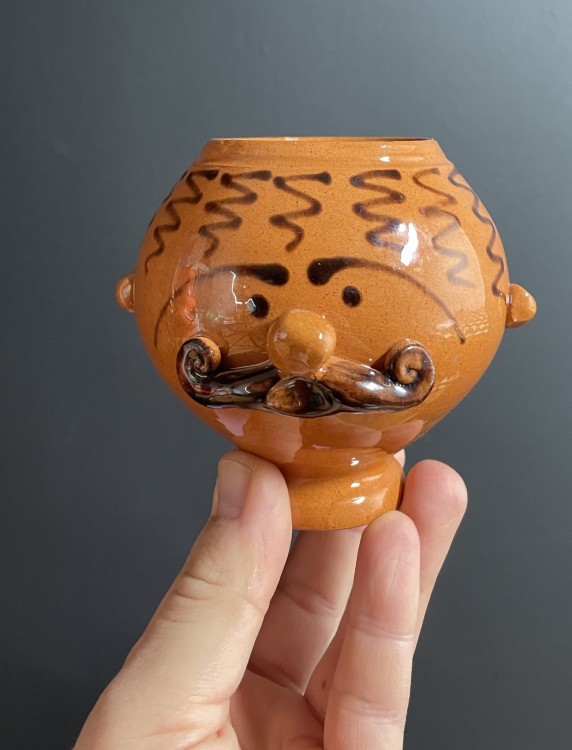Vintage wazonik \ pojemnik ceramiczny Człowiek z Wąsem