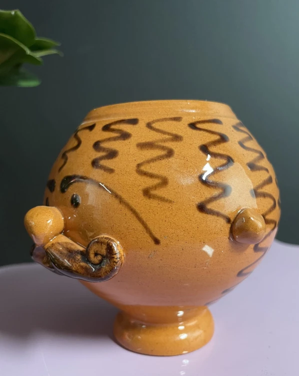 Vintage wazonik \ pojemnik ceramiczny Człowiek z Wąsem