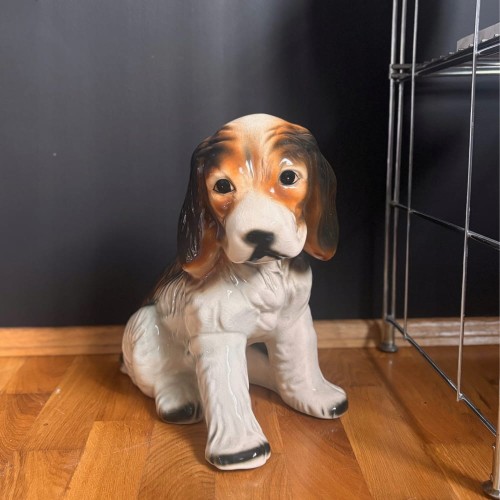 Spaniel ceramiczny duża figurka vintage piękna malatura