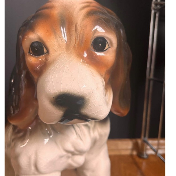 Spaniel ceramiczny duża figurka vintage piękna malatura