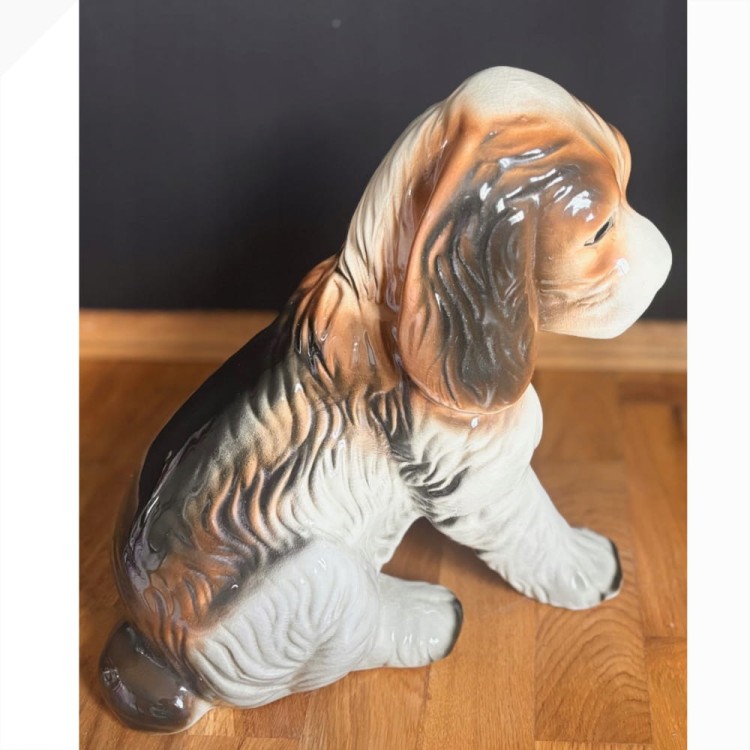 Spaniel ceramiczny duża figurka vintage piękna malatura