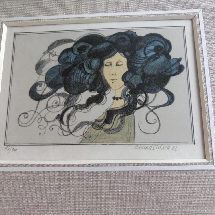 Oprawione litografie z lat 80-tych artysty Ctirada Stehlíka vintage secesja