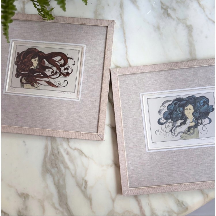 Oprawione litografie z lat 80-tych artysty Ctirada Stehlíka vintage secesja