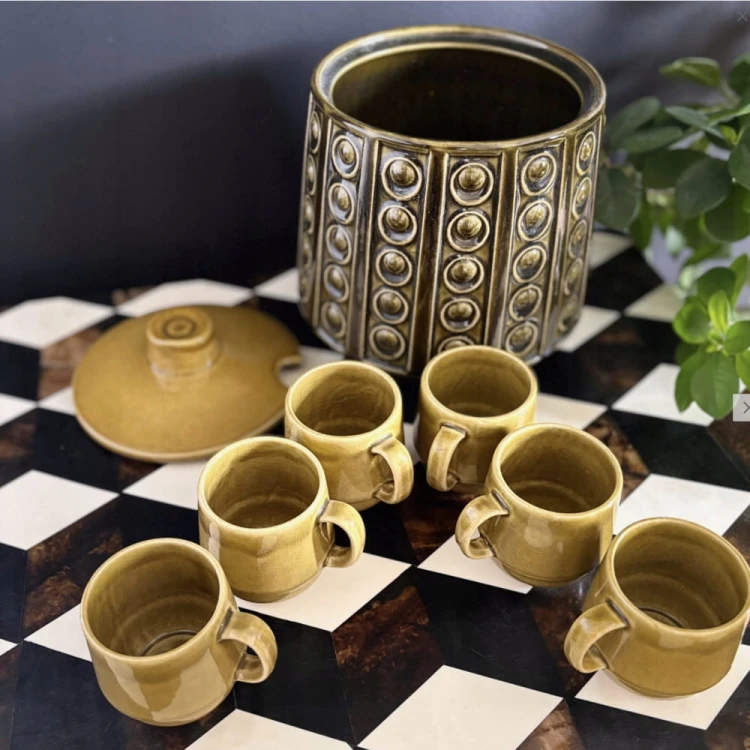 Jasba  dzbanek pojemnik waza ceramiczna i zestaw 6 kubków West Germany
