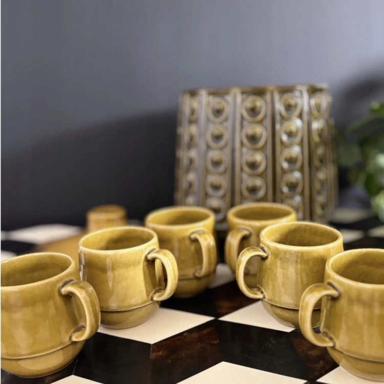 Jasba  dzbanek pojemnik waza ceramiczna i zestaw 6 kubków West Germany